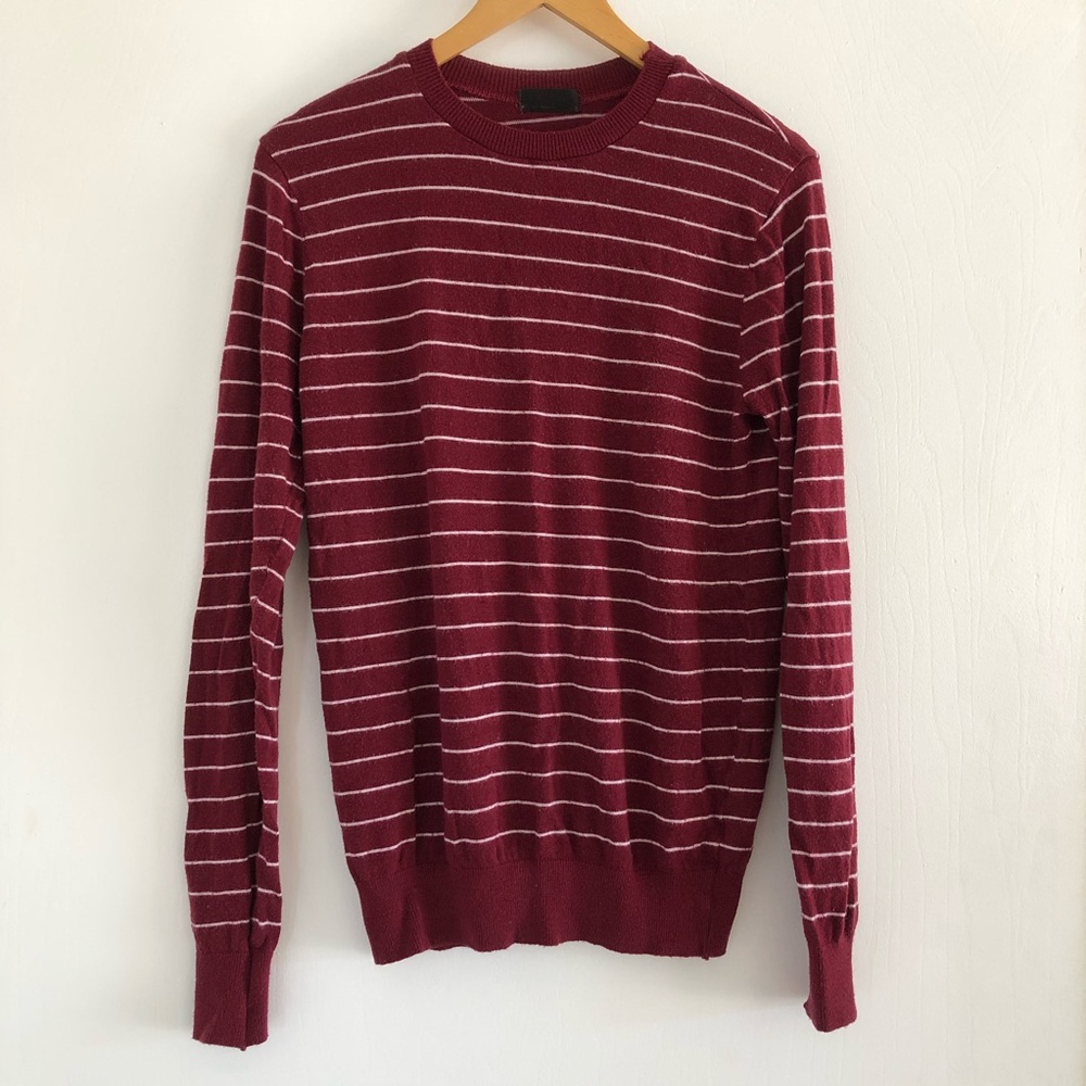 American Apparel Striped Unisex Crew Sweater, Burgundy, XS